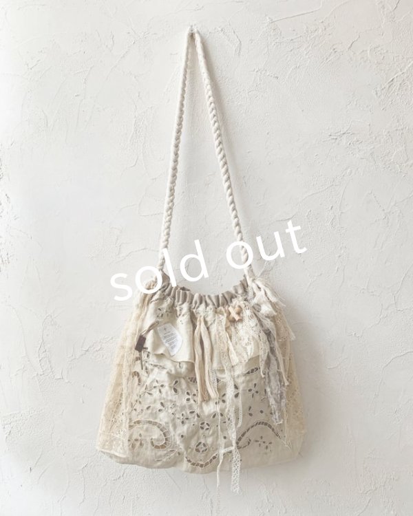 画像3: pollenbienco／アンティークレースと十字架のロープバッグ (3)