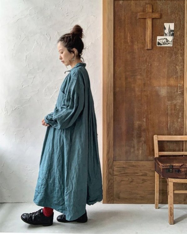 画像13: HALLELUJAH/1890's Bourgeron 羊飼いシャツワンピース・gray (13)