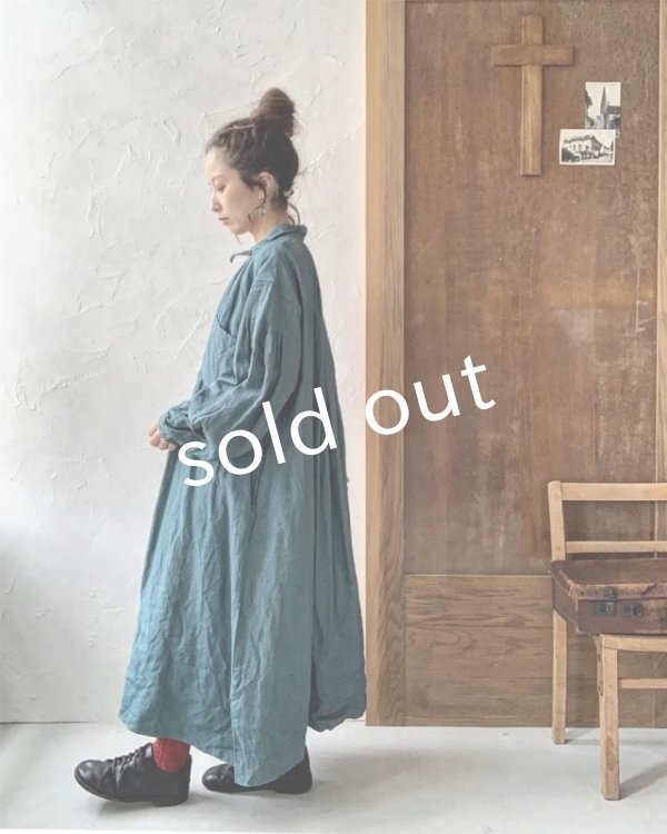 画像11: HALLELUJAH/1890's Bourgeron 羊飼いシャツワンピース・turquoise (11)