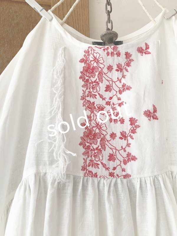 画像3: shizuka's／パフ袖アンティークレースOP・フリンジ赤刺繍 (3)