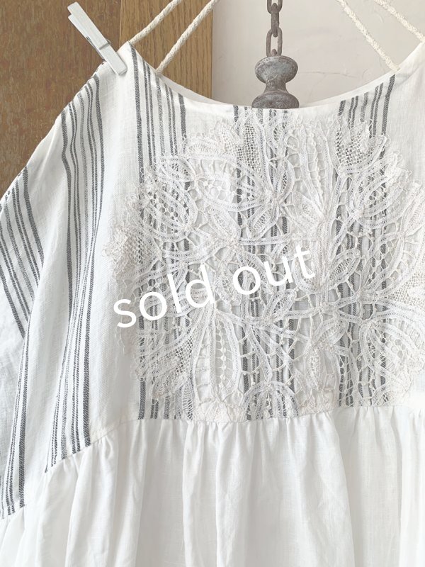 画像3: shizuka's／パフ袖アンティークレースOP・ストライプ×白A (3)