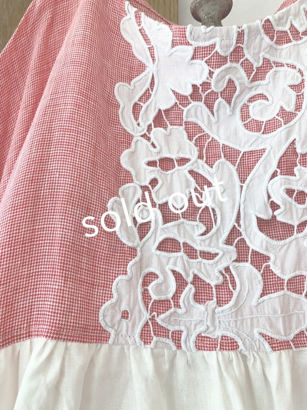 画像4: shizuka's／ちょうちょお袖アンティークレースOP・赤チドリ×白B (4)