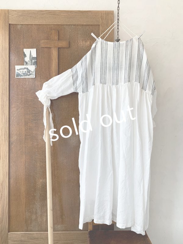 画像5: shizuka's／パフ袖アンティークレースOP・ストライプ×白A (5)