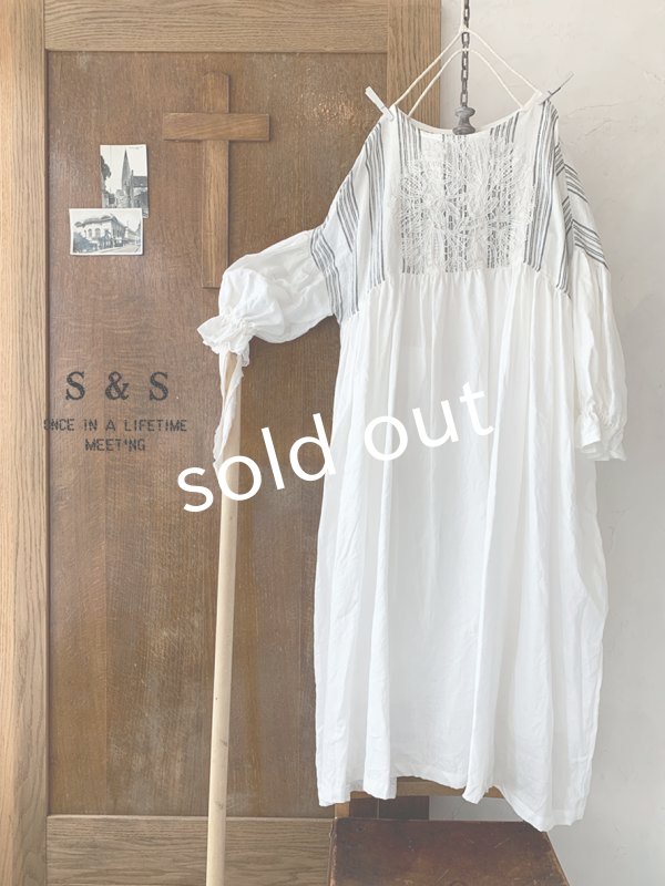 画像2: shizuka's／パフ袖アンティークレースOP・ストライプ×白A (2)