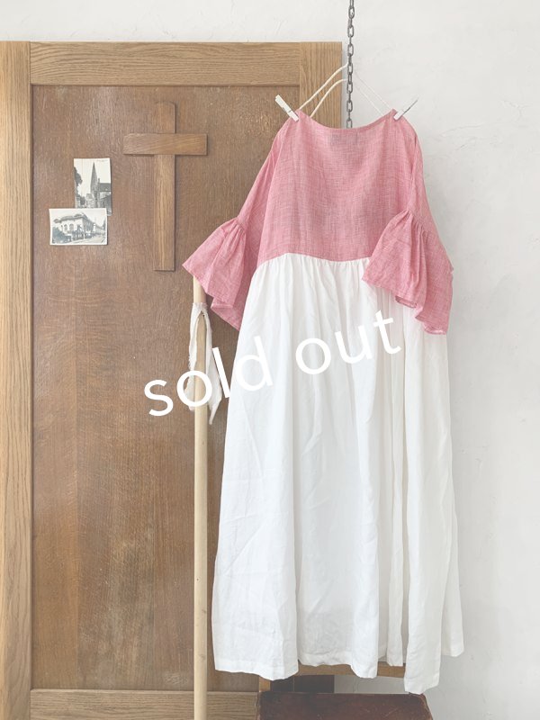 画像6: shizuka's／ちょうちょお袖アンティークレースOP・赤チドリ×白B (6)