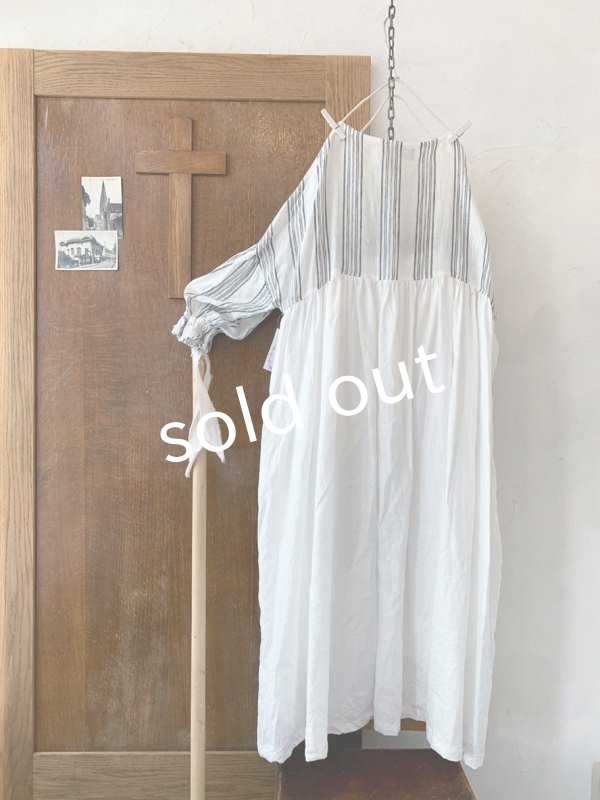 画像5: shizuka's／パフ袖アンティークレースOP・ストライプ×白B (5)