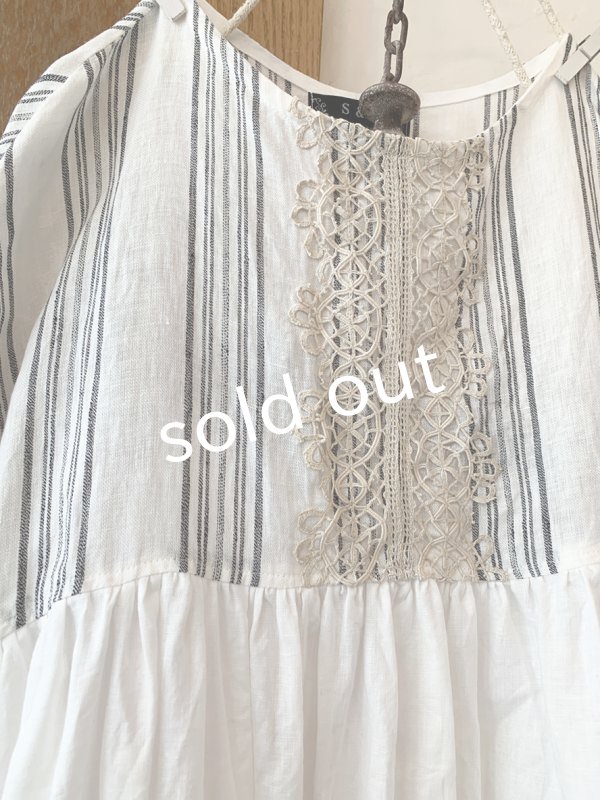 画像3: shizuka's／パフ袖アンティークレースOP・ストライプ×白B (3)