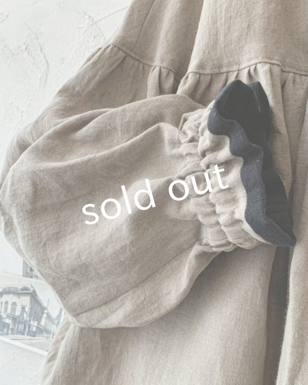 画像4: kosatofuku／リネンのスモックギャザーブラウス・ベージュ (4)