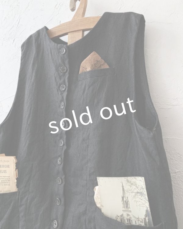 画像3: Reliure／ボタンベスト・ヘリンボーンブラック (3)