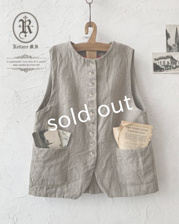 画像3: Reliure／ボタンベスト・リトアニアリネン (3)