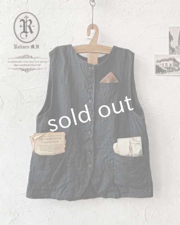 画像2: Reliure／ボタンベスト・ヘリンボーンブラック (2)