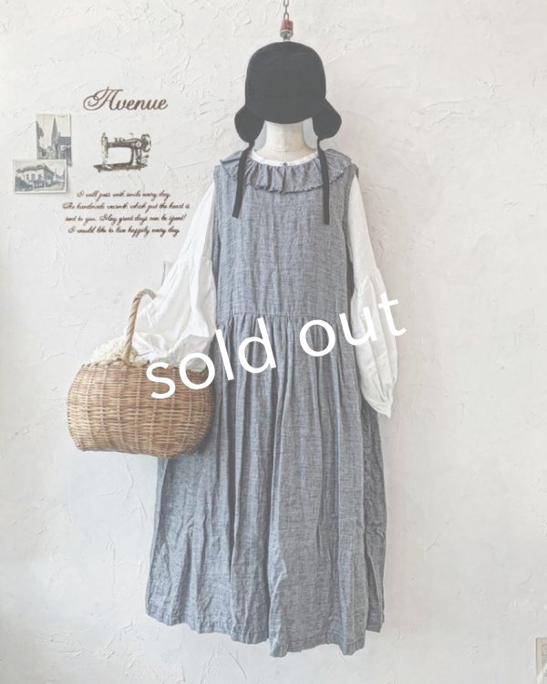 画像2: Avenue／後ろりぼんのフリルカラーワンピース・ネイビー (2)