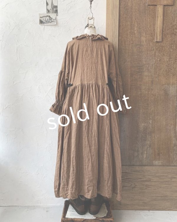 画像7: MARCHE' DE SOEUR／ラッフルウエストリボンワンピース・アンティークブラウン (7)