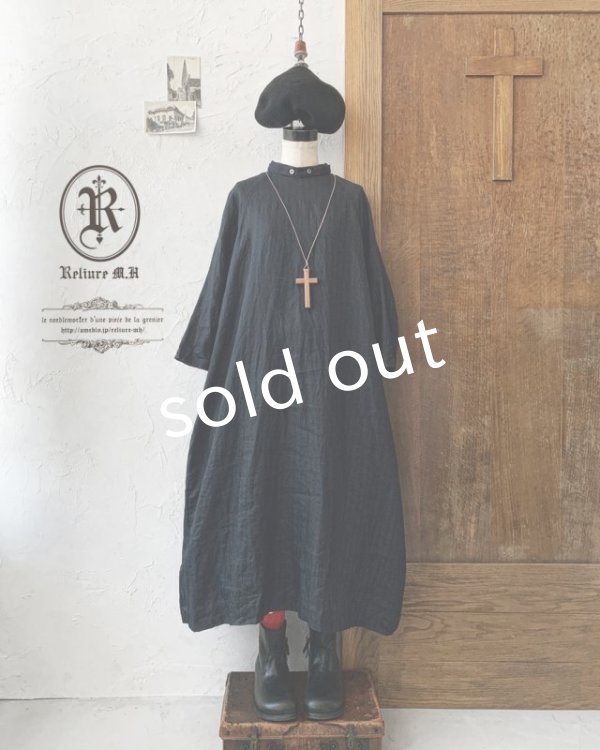 画像3: Reliure／へリンボンリネンワンピース・ネイビーブラック (3)