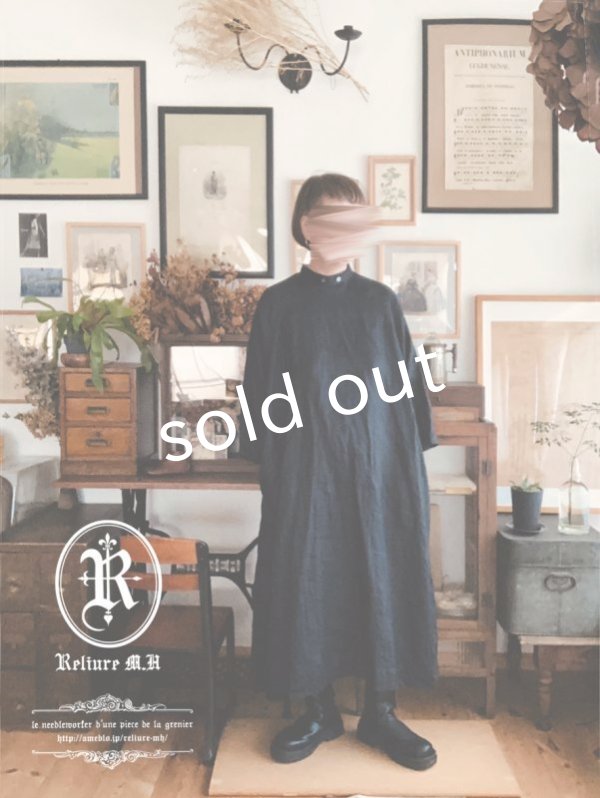 画像2: Reliure／へリンボンリネンワンピース・ネイビーブラック (2)