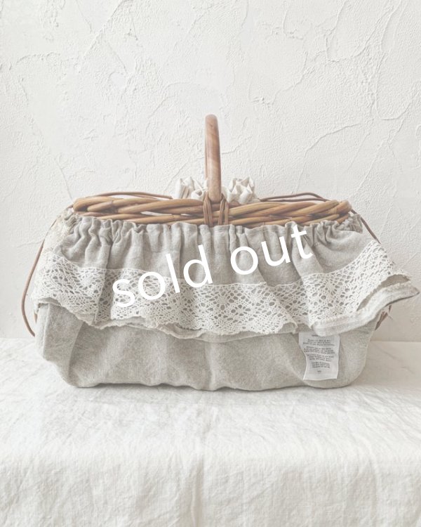 画像4: pollenbienco／アンティークレースのウッドハンドルバスケット・A (4)