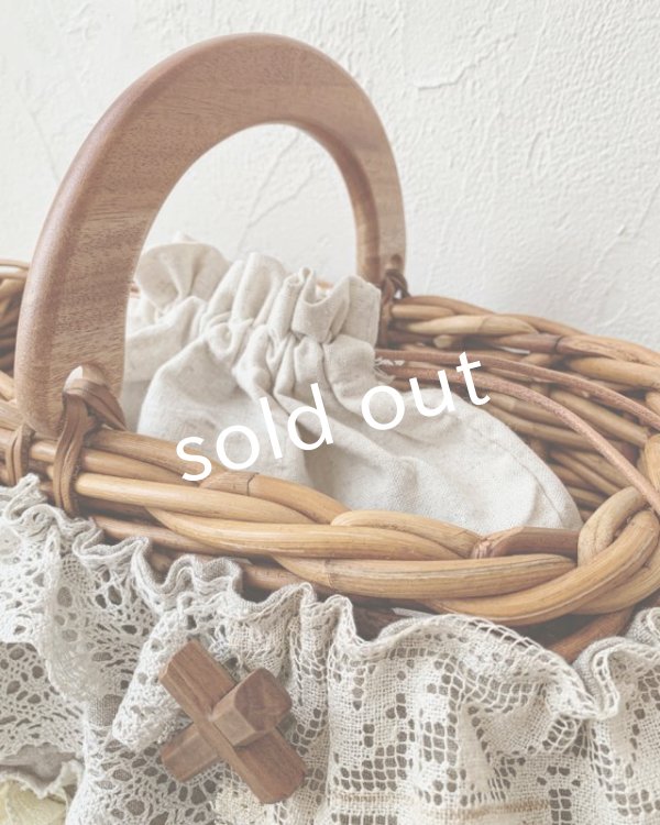 画像6: pollenbienco／アンティークレースのウッドハンドルバスケット・A (6)