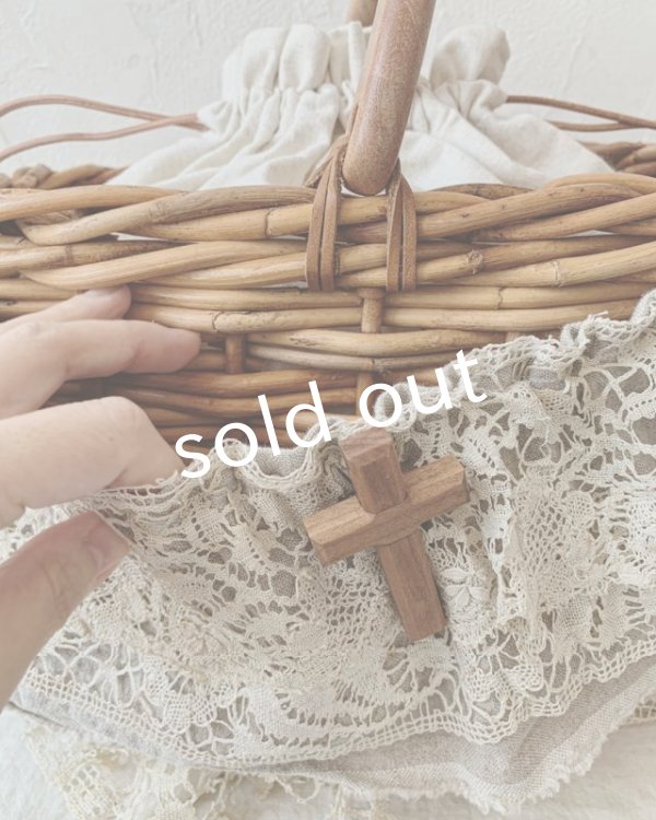 画像6: pollenbienco／アンティークレースのウッドハンドルバスケット・B (6)