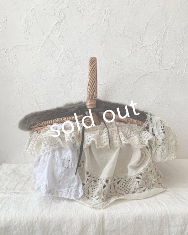 画像4: pollenbienco／アンティークレースのファーカバーバスケット・B (4)