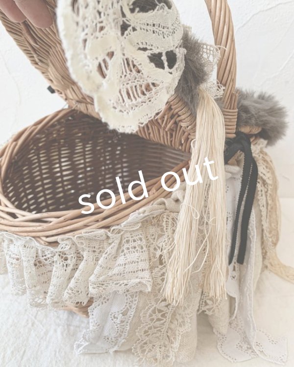 画像9: pollenbienco／アンティークレースのファーカバーバスケット・B (9)