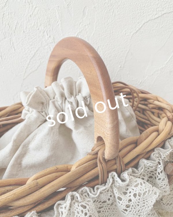 画像7: pollenbienco／アンティークレースのウッドハンドルバスケット・A (7)