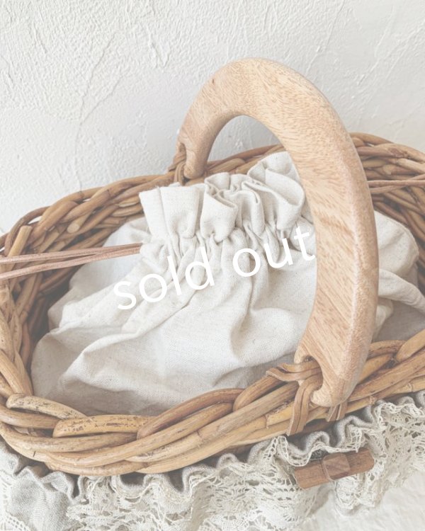 画像7: pollenbienco／アンティークレースのウッドハンドルバスケット・B (7)