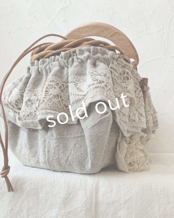 画像5: pollenbienco／アンティークレースのウッドハンドルバスケット・B (5)