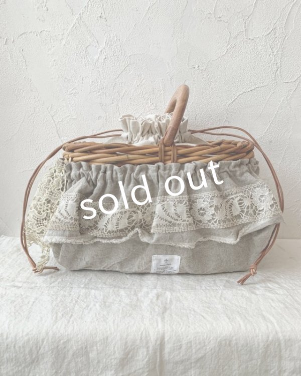 画像4: pollenbienco／アンティークレースのウッドハンドルバスケット・B (4)