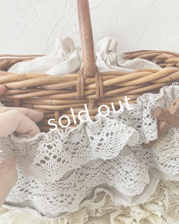 画像8: pollenbienco／アンティークレースのウッドハンドルバスケット・A (8)