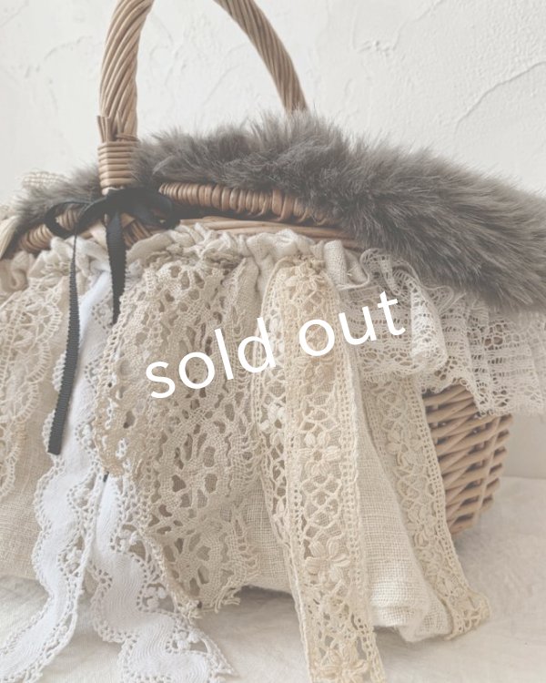 画像7: pollenbienco／アンティークレースのファーカバーバスケット・B (7)