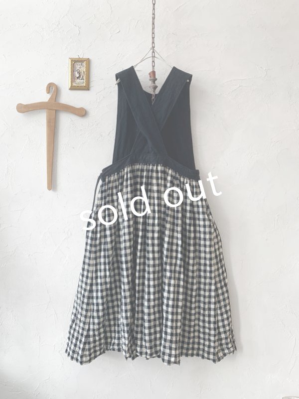 画像4: MARCHE' DE SOEUR／バッククロスワンピース・黒×ギンガム (4)
