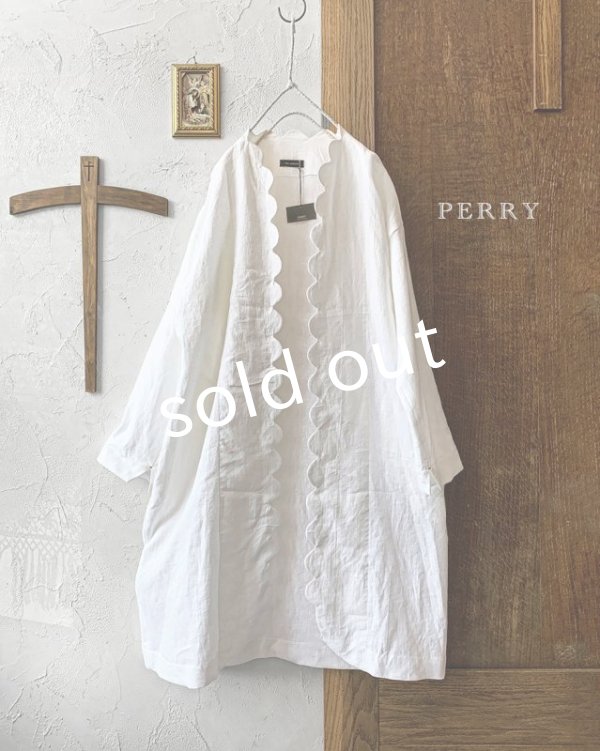 画像2: PERRY/Linen scallop coat・white (2)