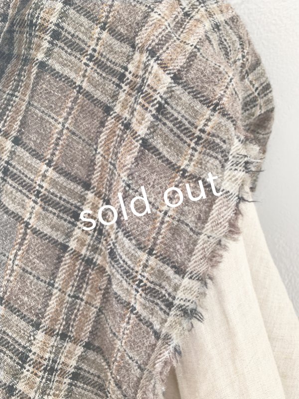 画像4: MARCHE' DE SOEUR／クラシックリネンウールポンチョ・アンティークチェック (4)