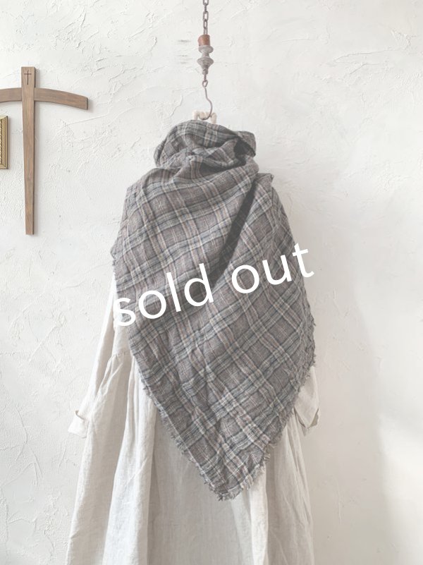 画像9: MARCHE' DE SOEUR／クラシックリネンウールポンチョ・アンティークチェック (9)