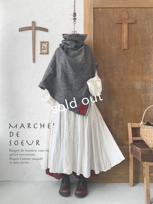 画像1: MARCHE' DE SOEUR／シェットランドウールへリンボーンポンチョ・チャコール (1)