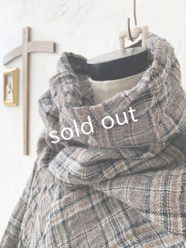 画像3: MARCHE' DE SOEUR／クラシックリネンウールポンチョ・アンティークチェック (3)