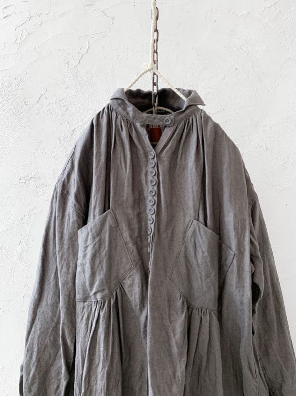 画像2: HALLELUJAH/1890's Bourgeron 羊飼いシャツワンピース・gray (2)