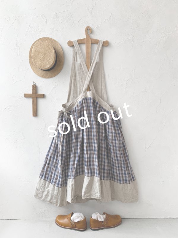 画像7: MARCHE' DE SOEUR／エプロンワンピース・生成り×ブルーチェック (7)
