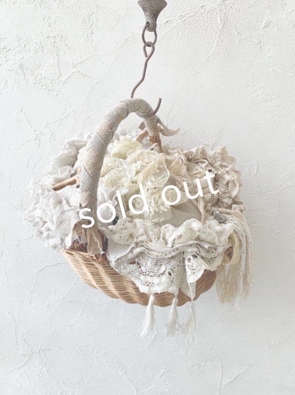 画像2: pollenbienco／アンティークレースのバスケット (2)