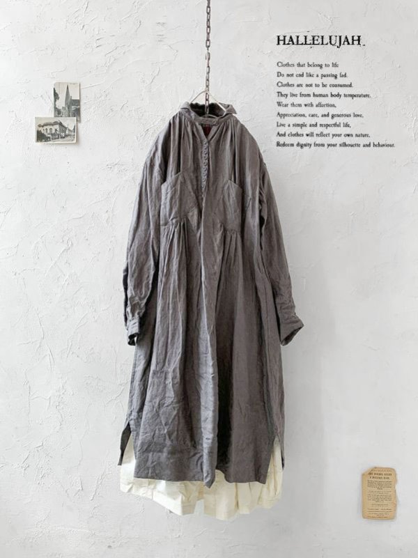 HALLELUJAH ／ハレルヤ 羊飼いシャツワンピース HALLELUJAH／1890's Bourgeron 羊飼いシャツワンピース・gray