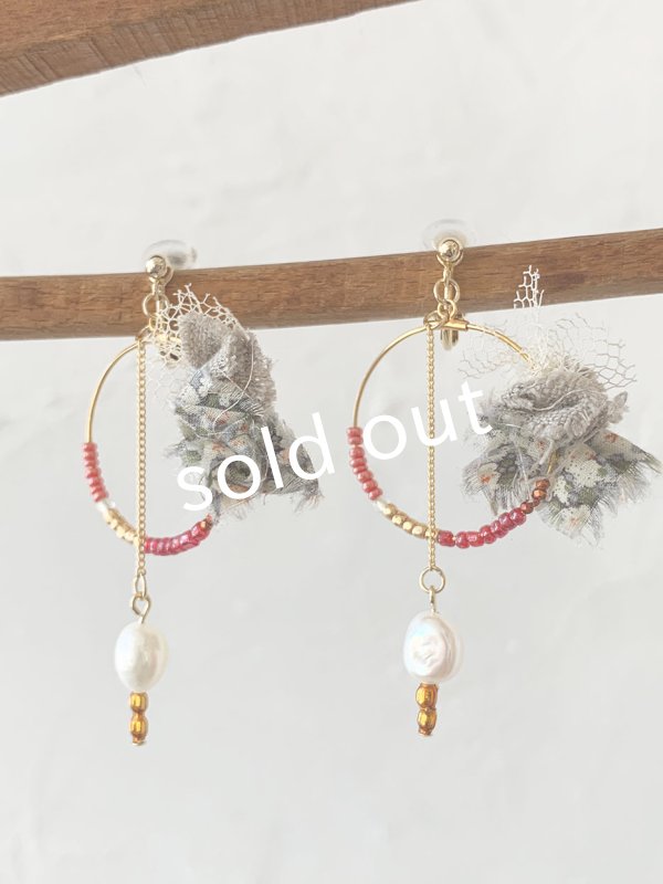 画像3: toromeco／裂き布フープイヤリングpendulum・red (3)