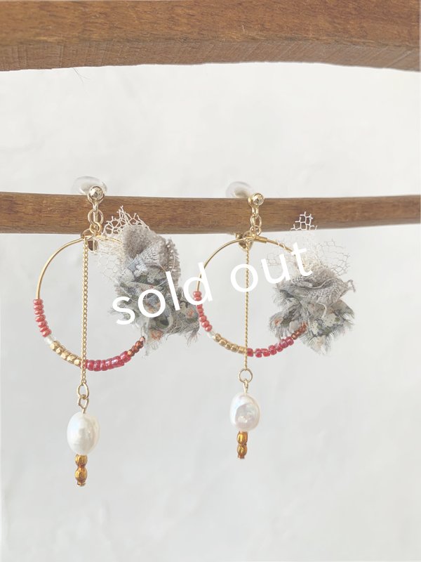 画像2: toromeco／裂き布フープイヤリングpendulum・red (2)