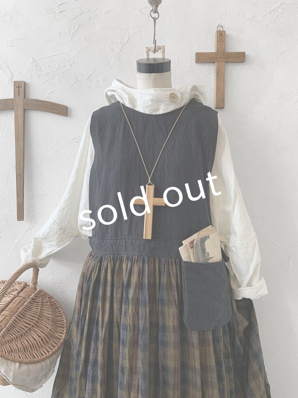 画像2: MARCHE' DE SOEUR／バッククロスワンピース・カーキチェック (2)