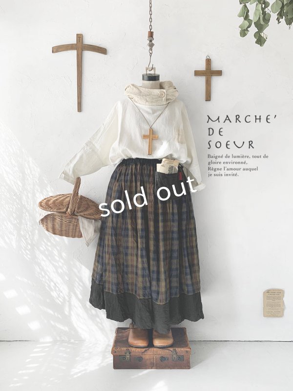 画像1: MARCHE' DE SOEUR／種蒔きポケットスカート・カーキチェック (1)