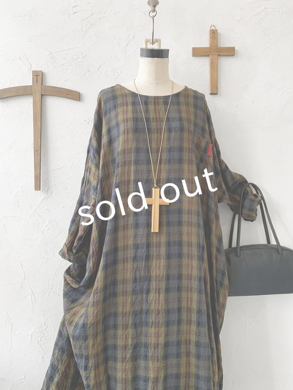 画像2: MARCHE' DE SOEUR／シンプルワンピース・カーキチェック (2)