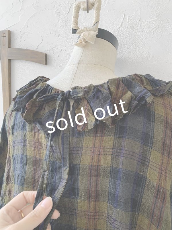 画像7: MARCHE' DE SOEUR／ラッフル襟の裾絞りプルオーバー・カーキチェック (7)