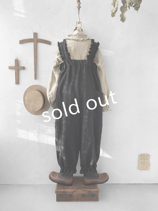 画像5: kosatofuku／フリルショルダーサロペット・黒 (5)