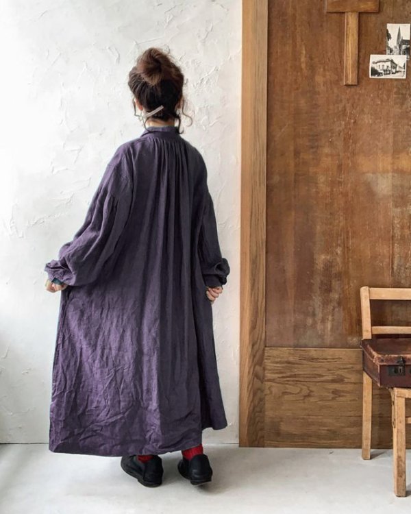 画像16: HALLELUJAH/1890's Bourgeron 羊飼いシャツワンピース・purple (16)