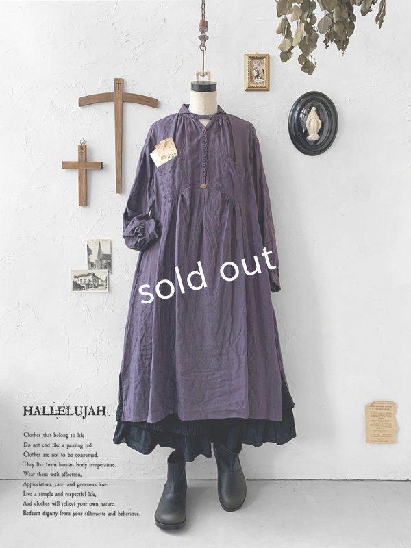 画像1: HALLELUJAH／1890's Bourgeron 羊飼いシャツワンピース・purple (1)