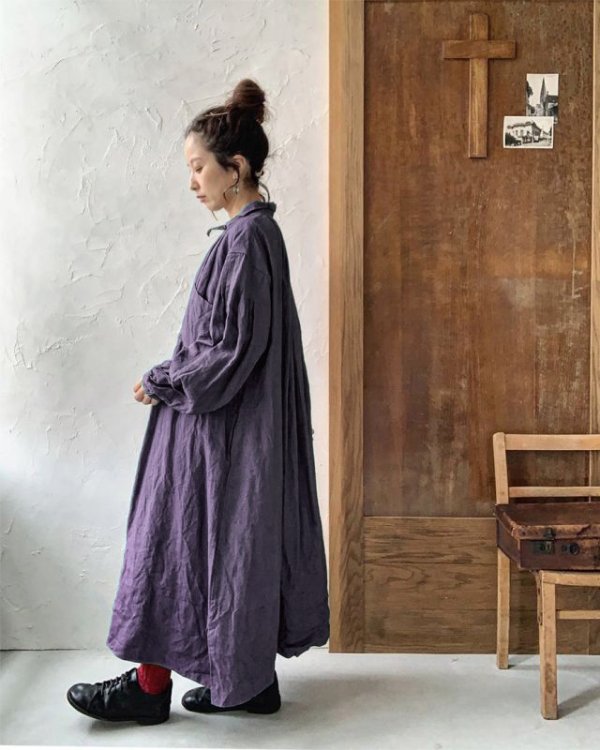 画像15: HALLELUJAH/1890's Bourgeron 羊飼いシャツワンピース・purple (15)
